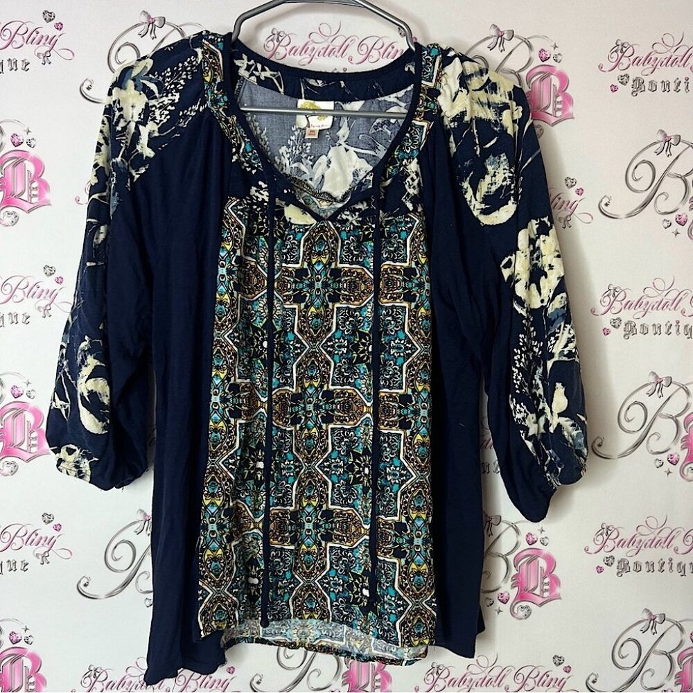 Fig and flower top shirt boho Floral Patterned bubble puff Top
